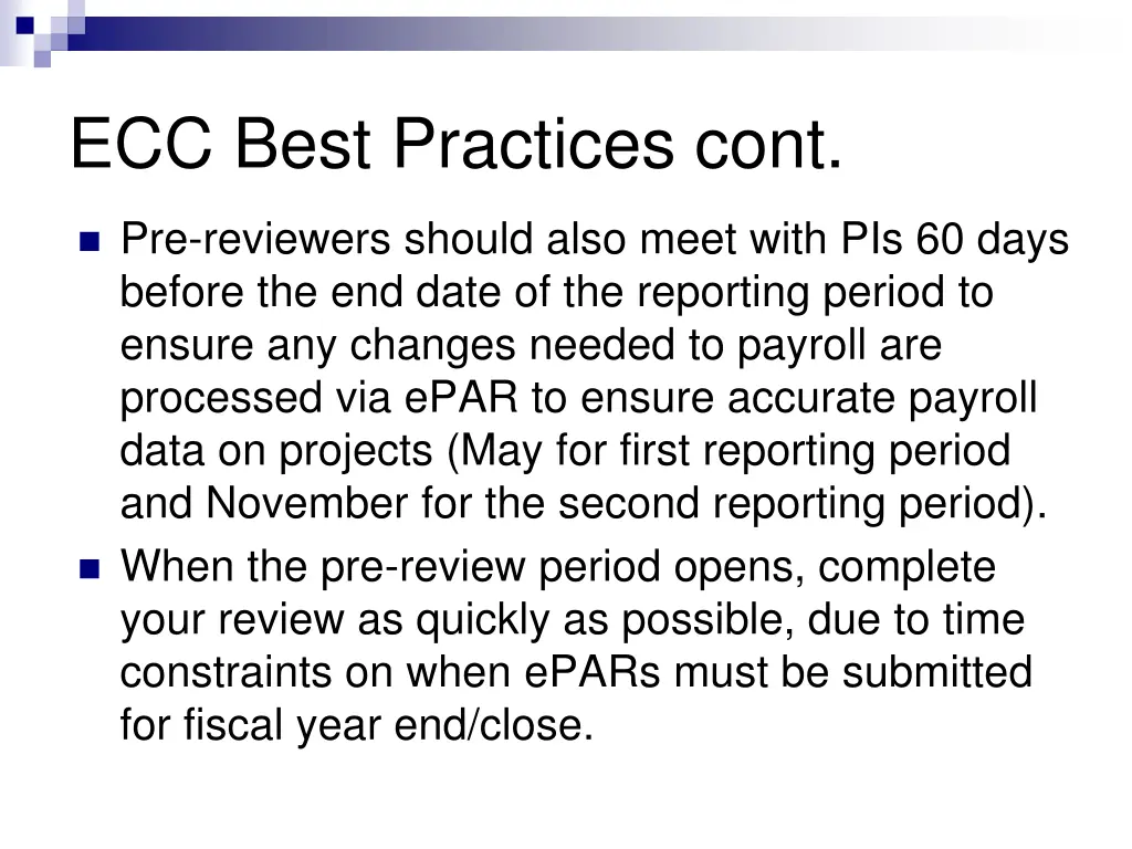 ecc best practices cont