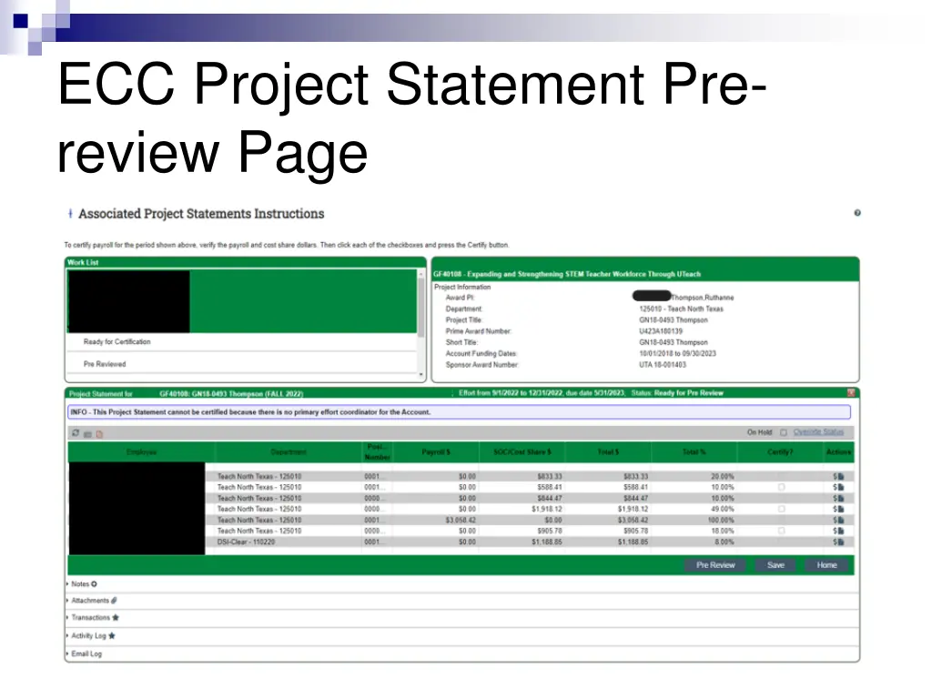 ecc project statement pre review page