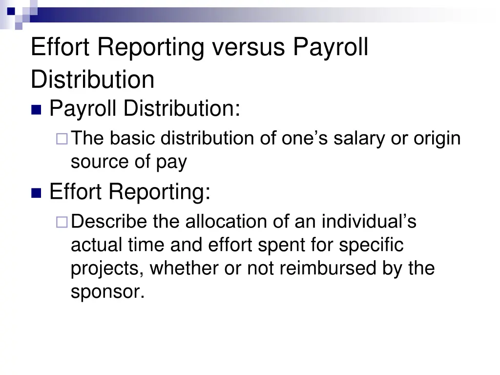 effort reporting versus payroll distribution
