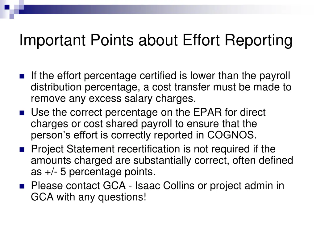 important points about effort reporting 1