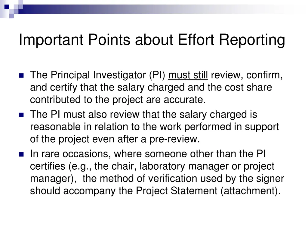 important points about effort reporting