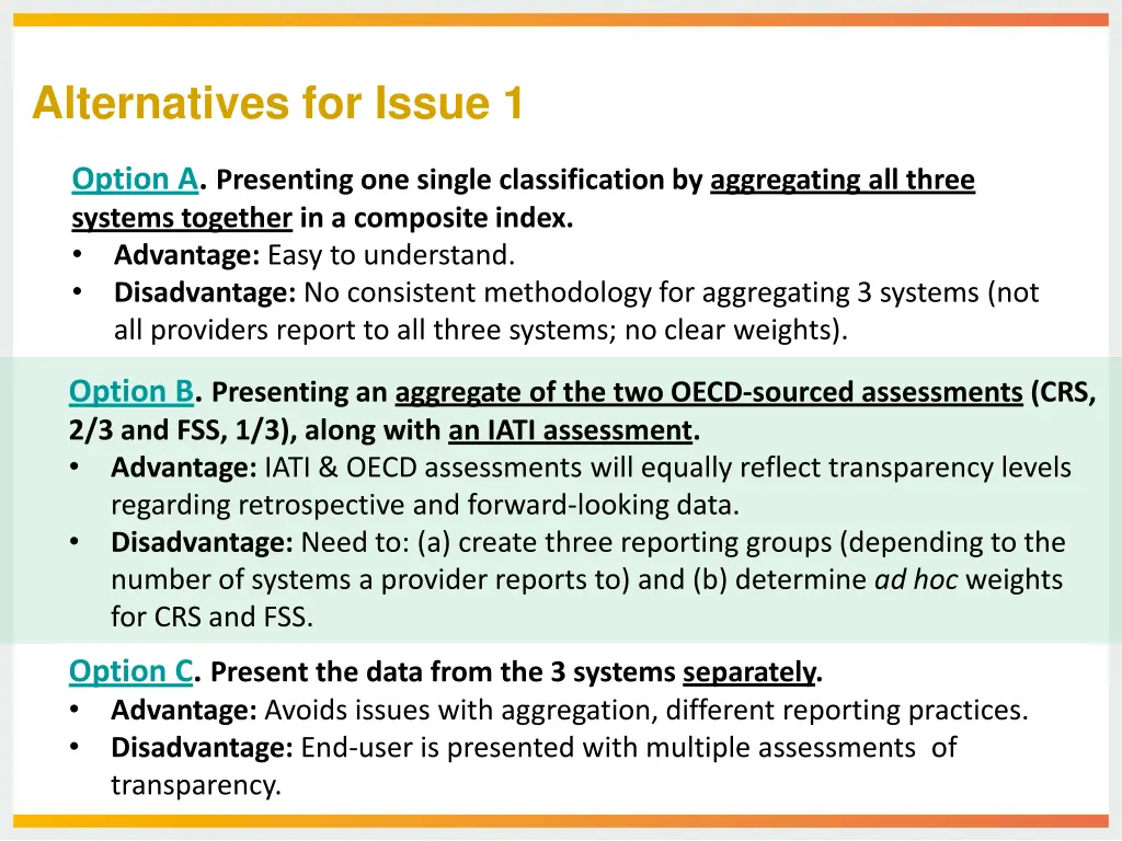 alternatives for issue 1