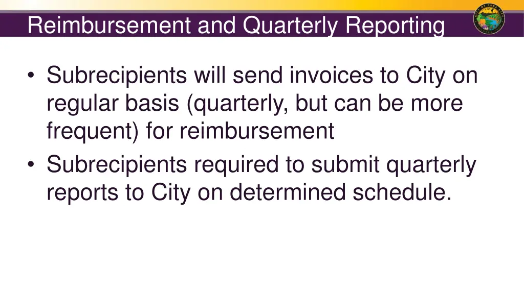 reimbursement and quarterly reporting