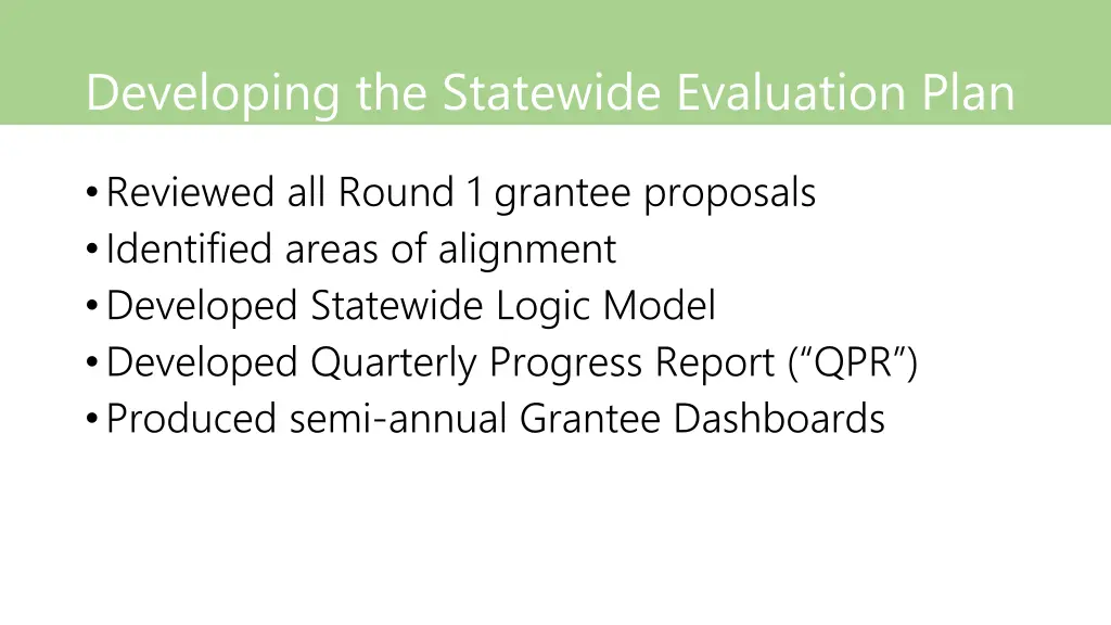 developing the statewide evaluation plan