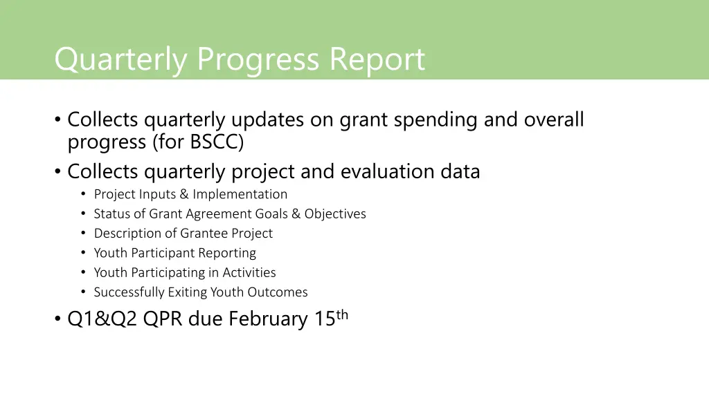 quarterly progress report