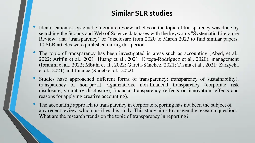 similar slr studies