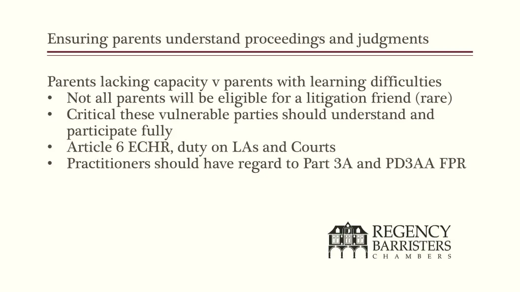 ensuring parents understand proceedings