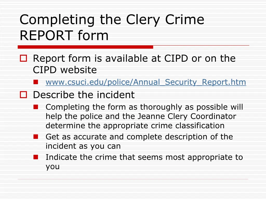 completing the clery crime report form