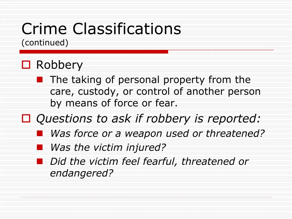 crime classifications continued 2
