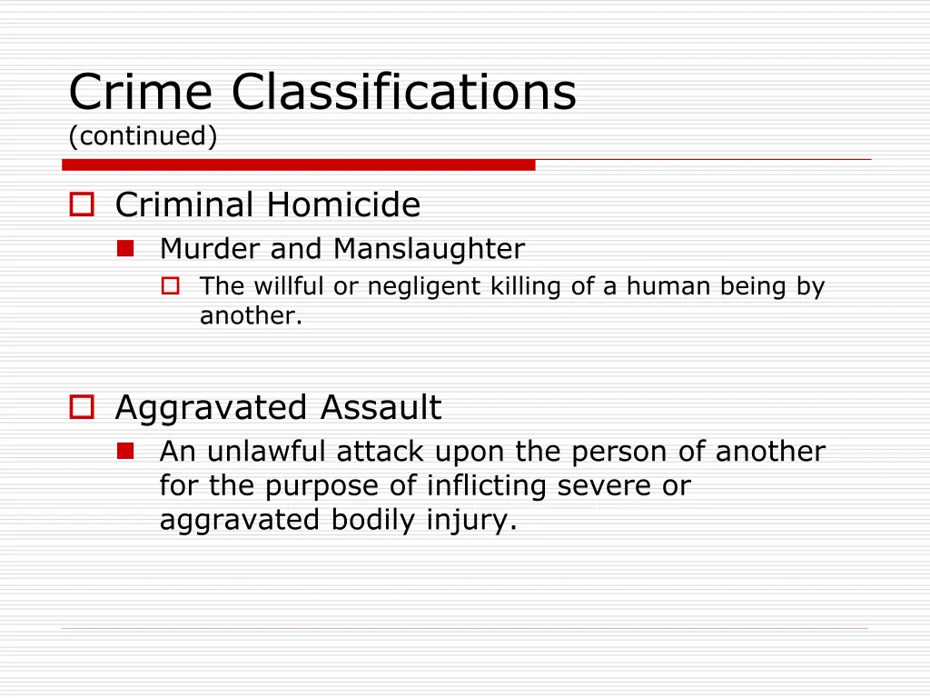 crime classifications continued