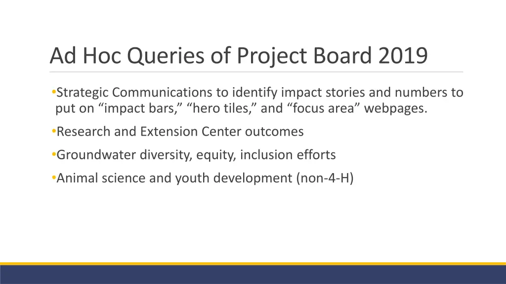 ad hoc queries of project board 2019