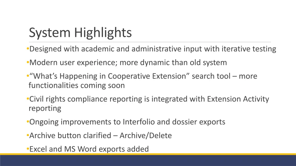 system highlights designed with academic