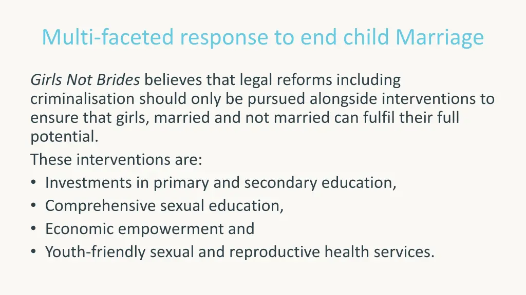 multi faceted response to end child marriage