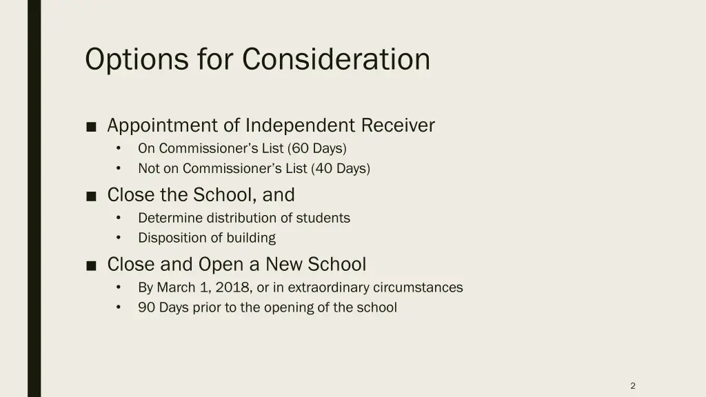 options for consideration