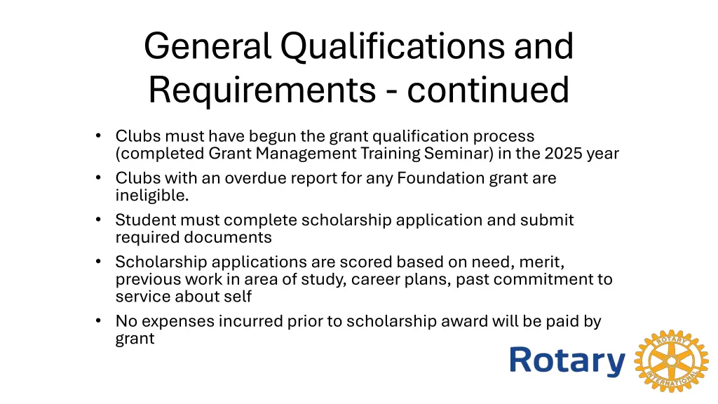 general qualifications and requirements continued