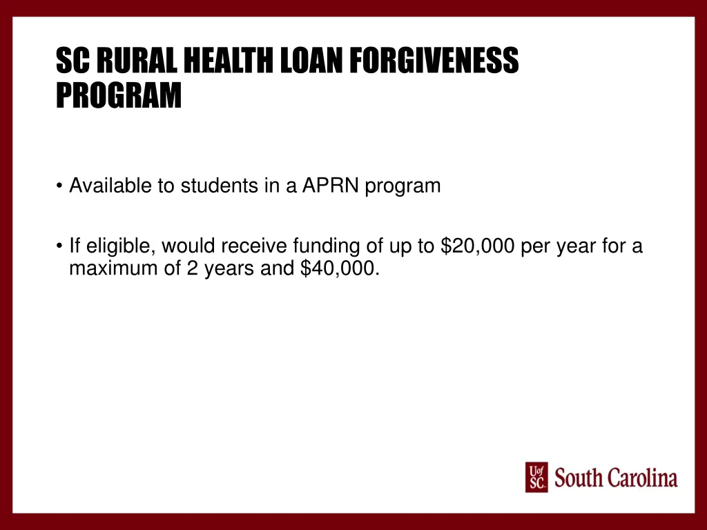 sc rural health loan forgiveness program