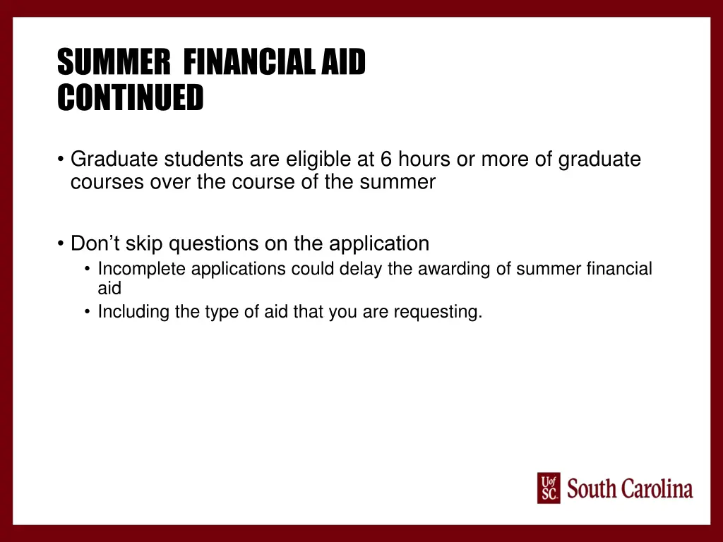 summer financial aid continued