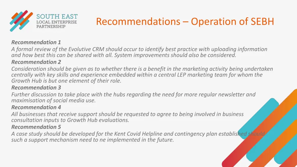 recommendations operation of sebh