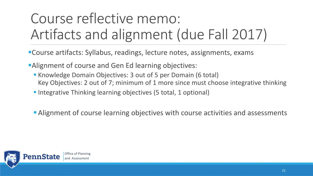 course reflective memo artifacts and alignment