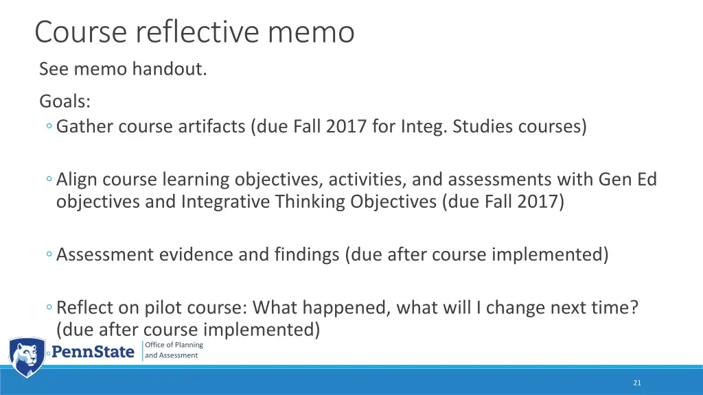 course reflective memo see memo handout