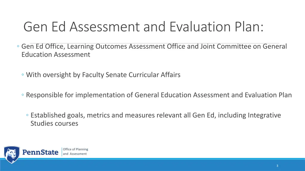 gen ed assessment and evaluation plan