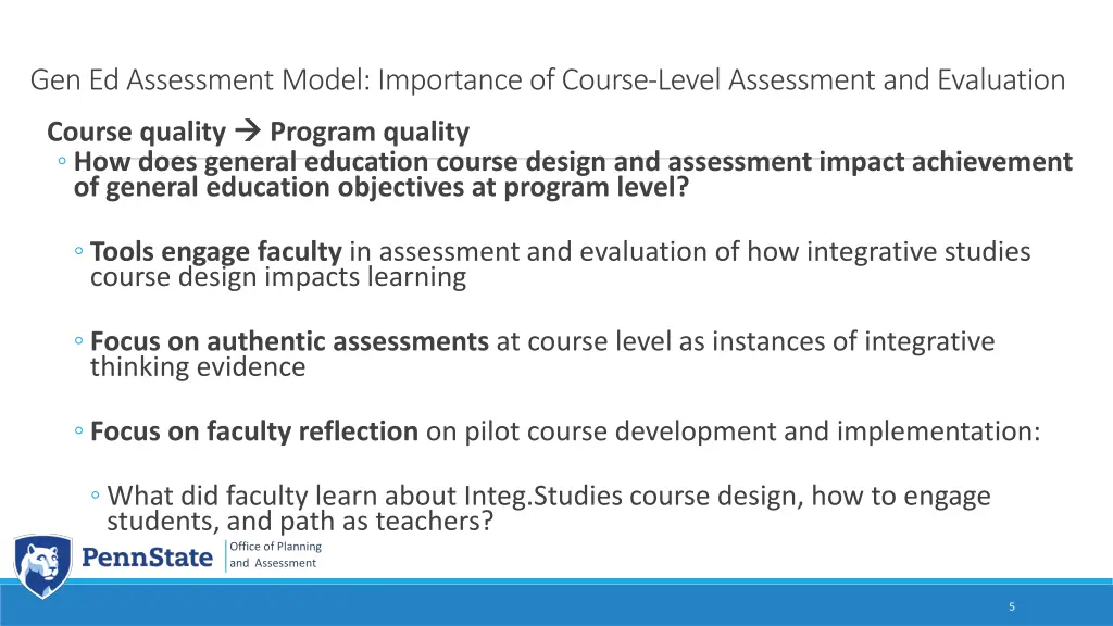 gen ed assessment model importance of course
