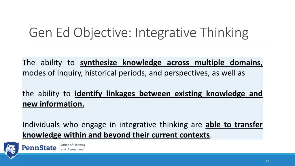 gen ed objective integrative thinking