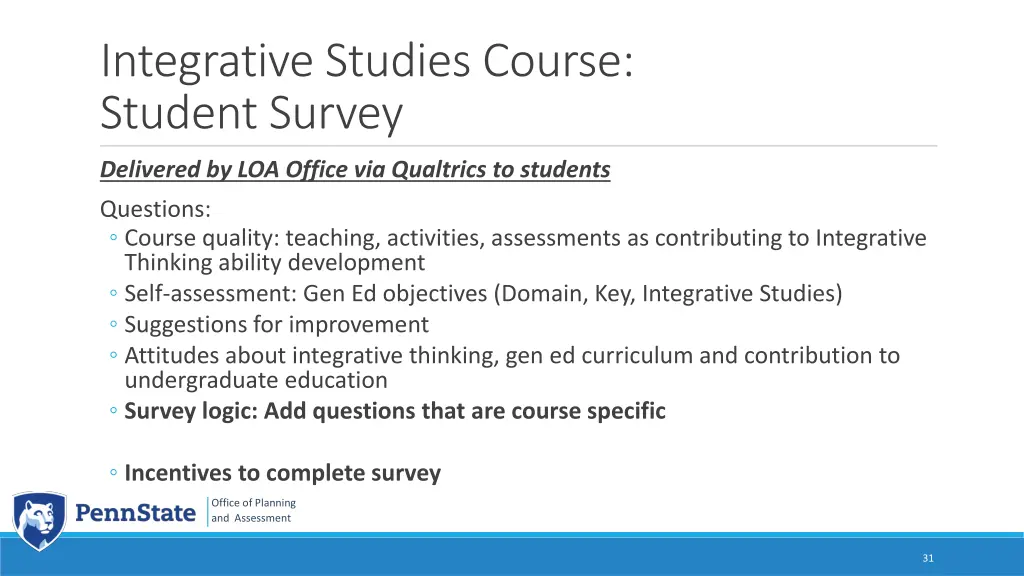 integrative studies course student survey