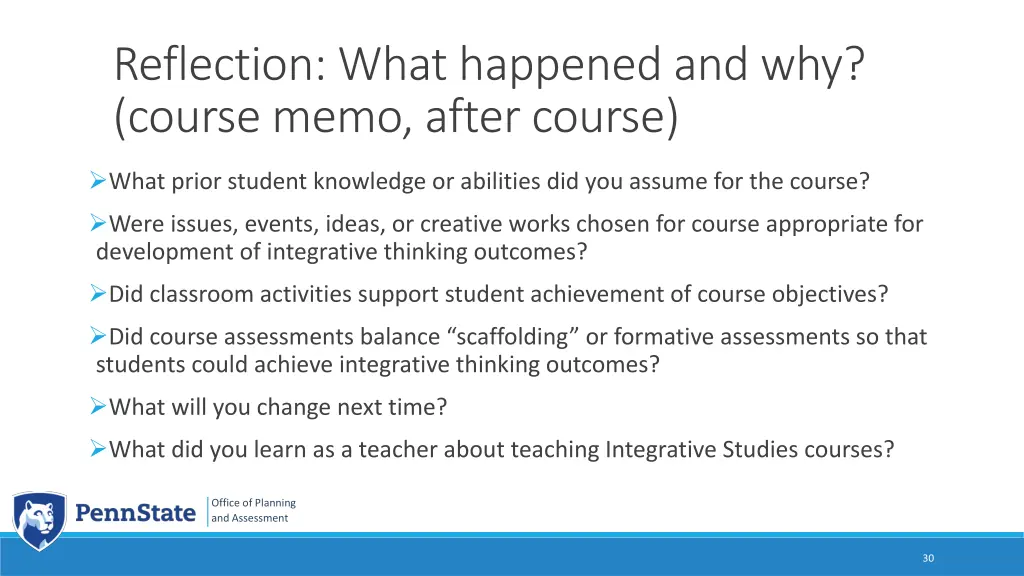 reflection what happened and why course memo