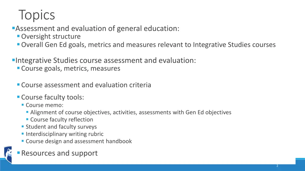 topics assessment and evaluation of general