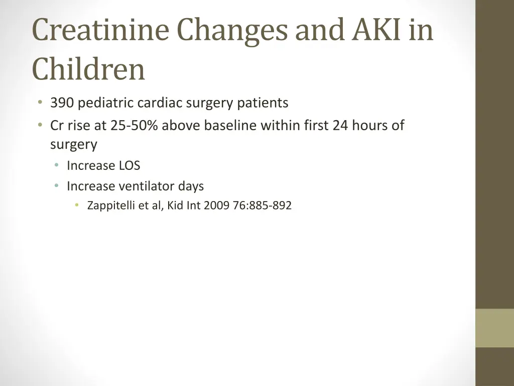 creatinine changes and aki in children