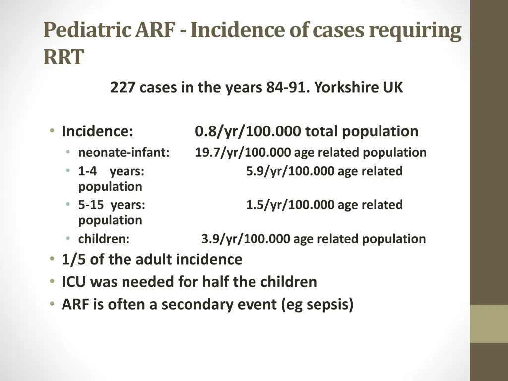 pediatric arf incidence of cases requiring rrt