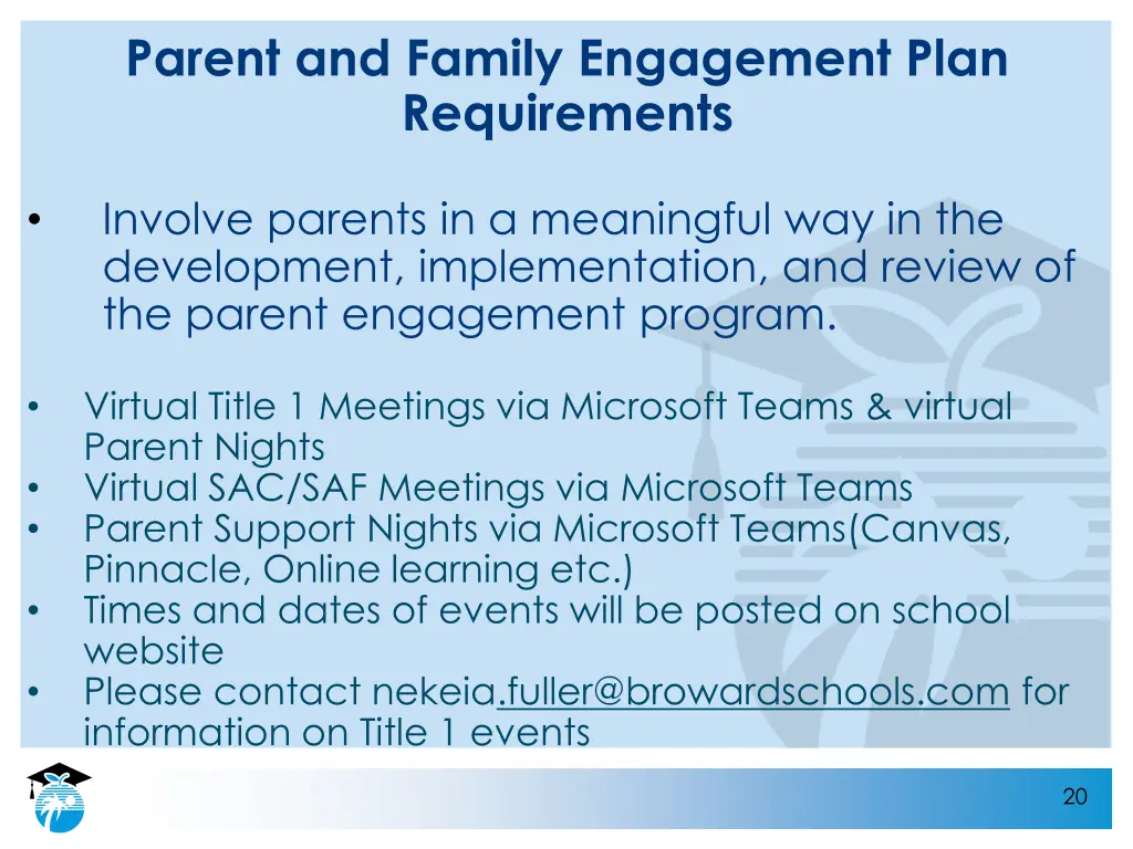 parent and family engagement plan requirements