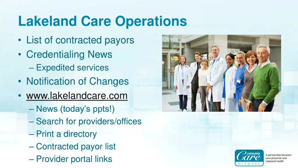 lakeland care operations list of contracted