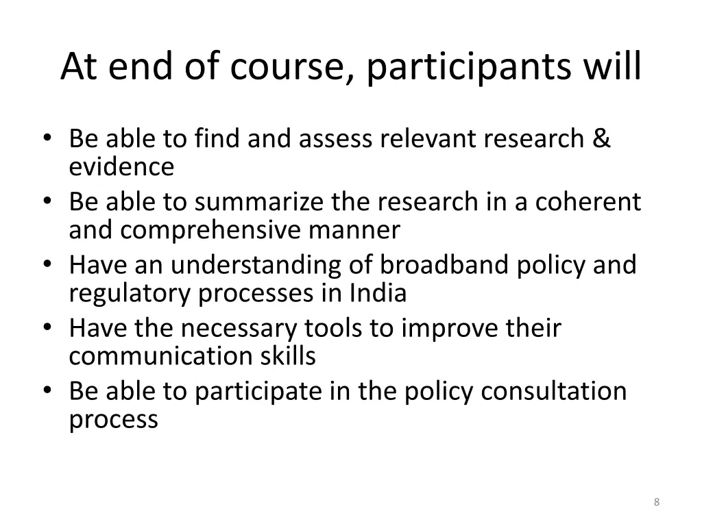 at end of course participants will