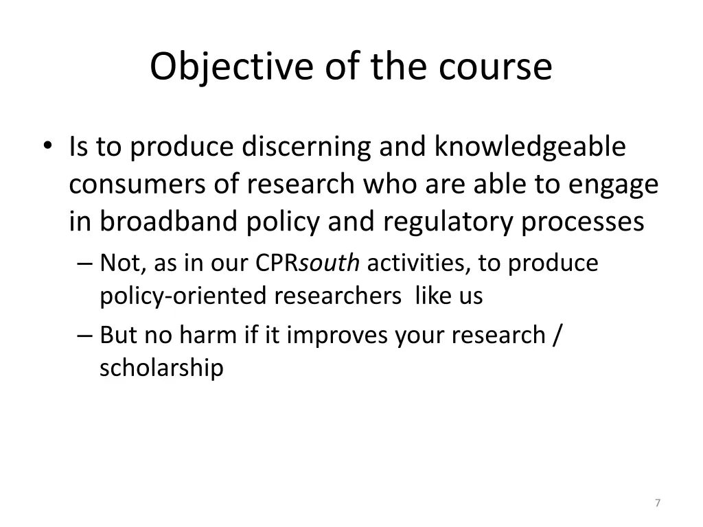 objective of the course