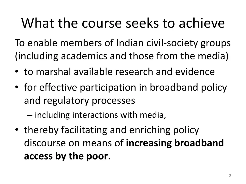 what the course seeks to achieve