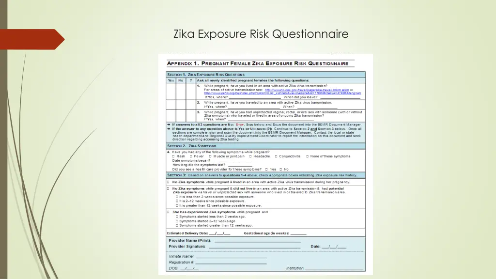zika exposure risk questionnaire
