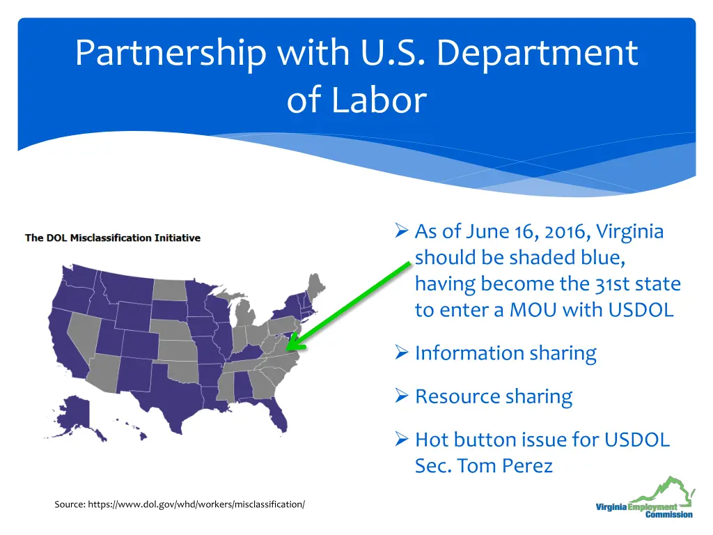 partnership with u s department of labor