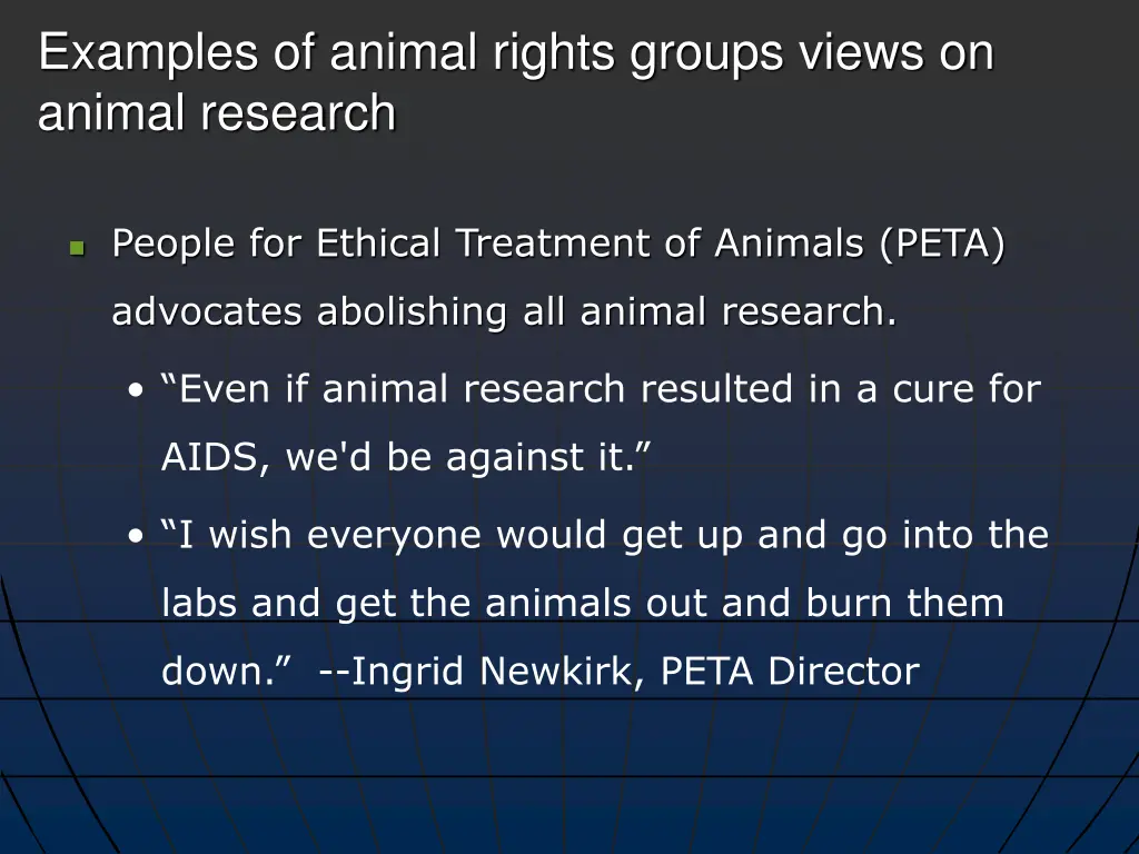examples of animal rights groups views on animal