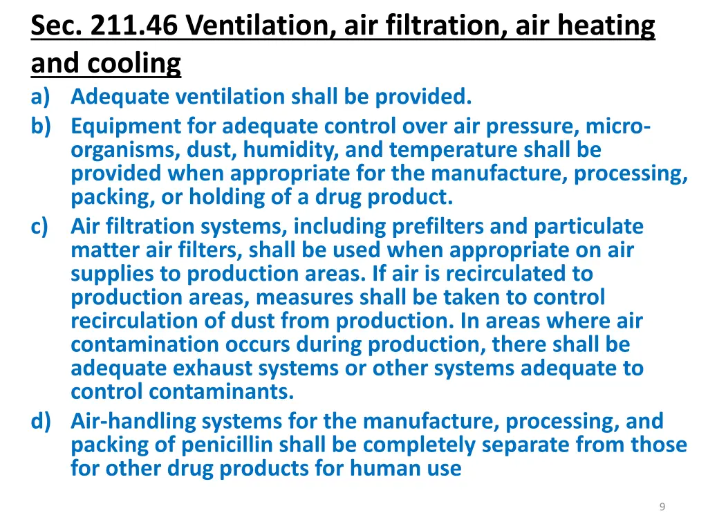 sec 211 46 ventilation air filtration air heating