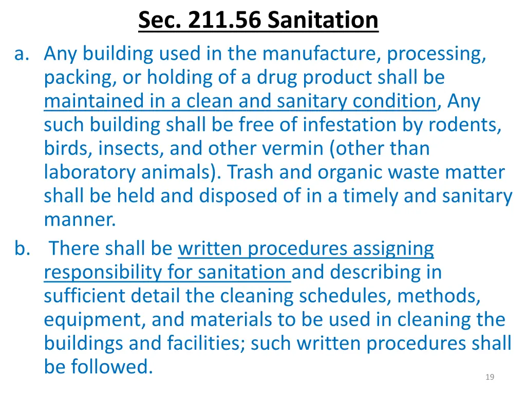 sec 211 56 sanitation
