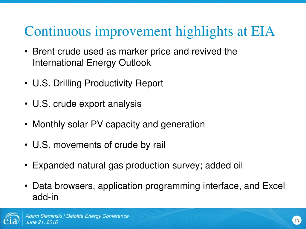 continuous improvement highlights at eia
