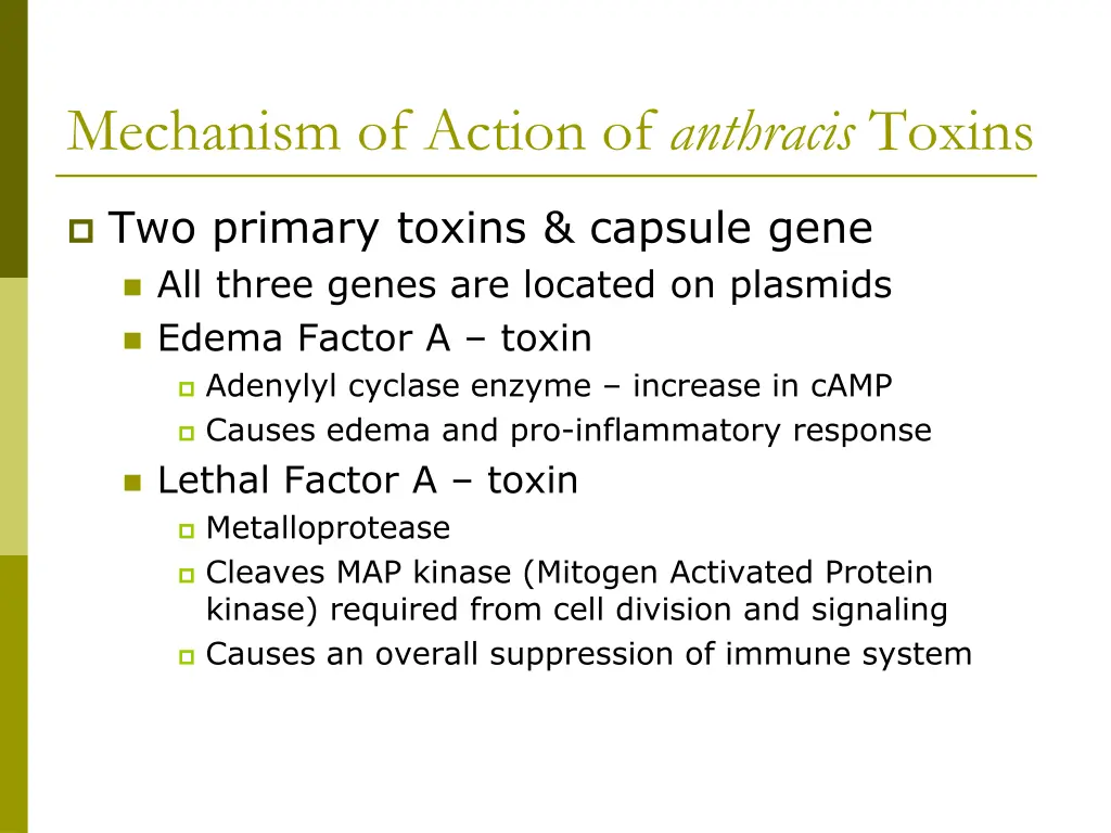mechanism of action of anthracis toxins