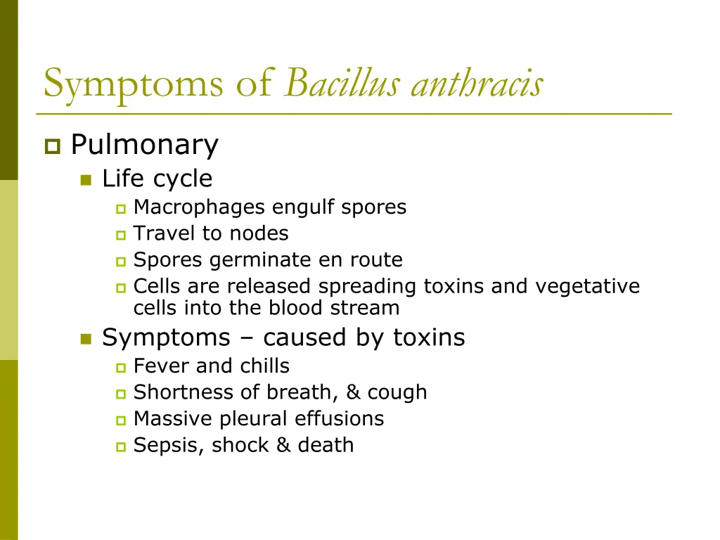 symptoms of bacillus anthracis 1