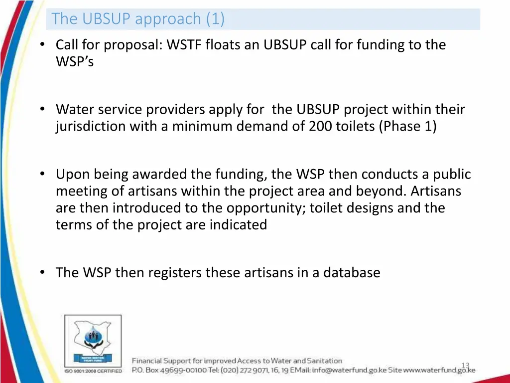 the ubsup approach 1 call for proposal wstf
