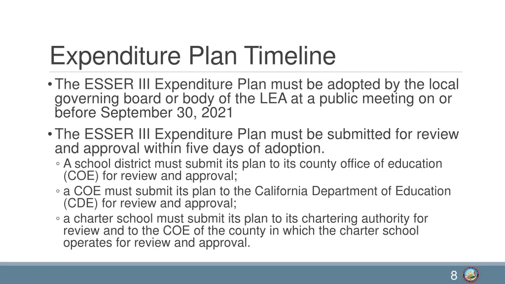 expenditure plan timeline the esser