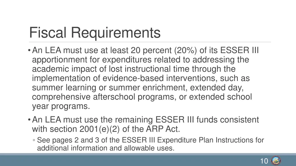 fiscal requirements an lea must use at least