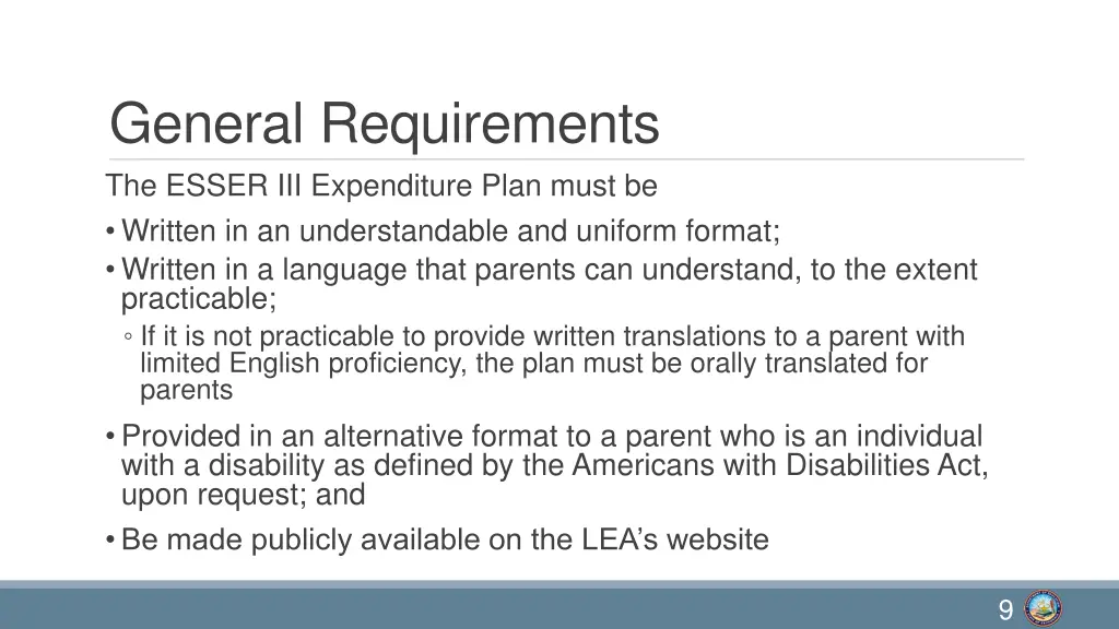 general requirements the esser iii expenditure