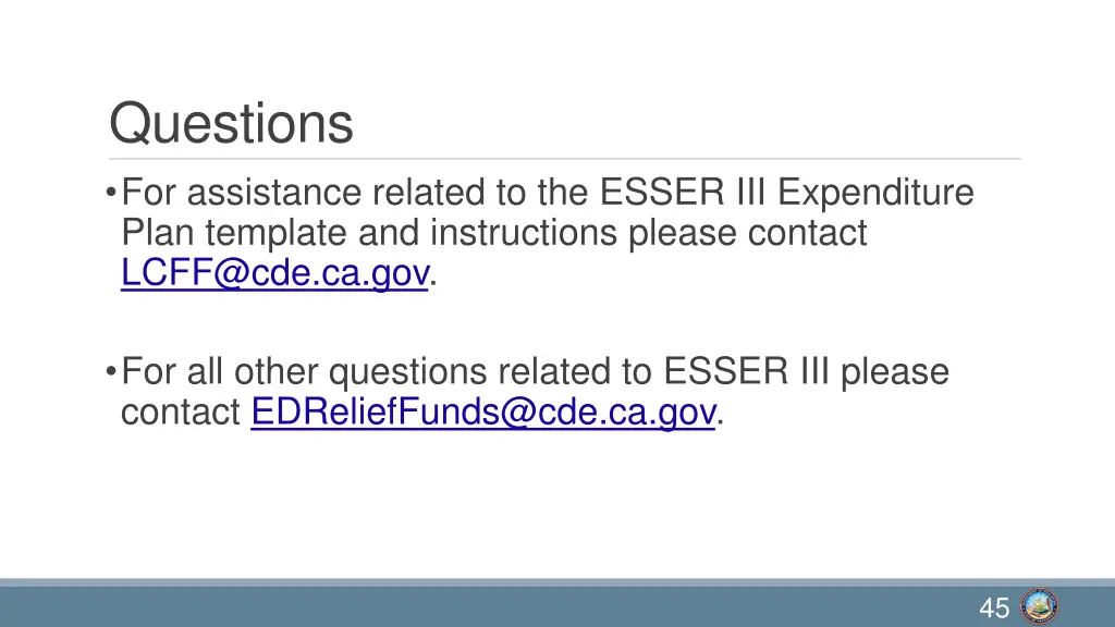 questions for assistance related to the esser